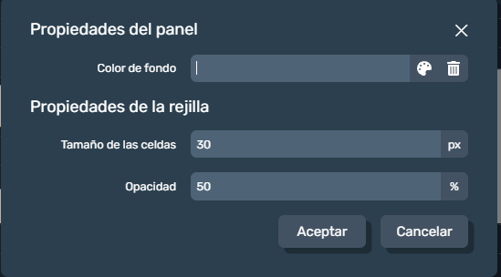 Configuración de la rejilla del modo diseño de paneles en Dragsa