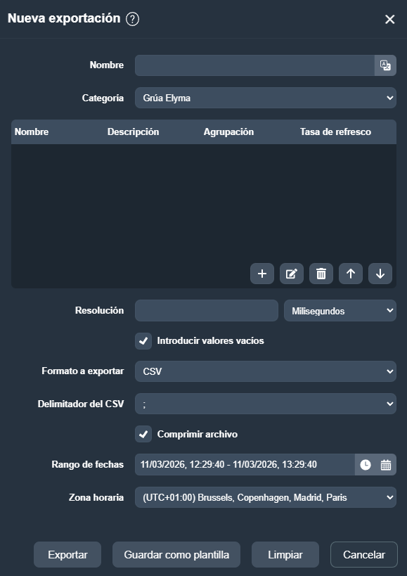 Parámetros de exportación