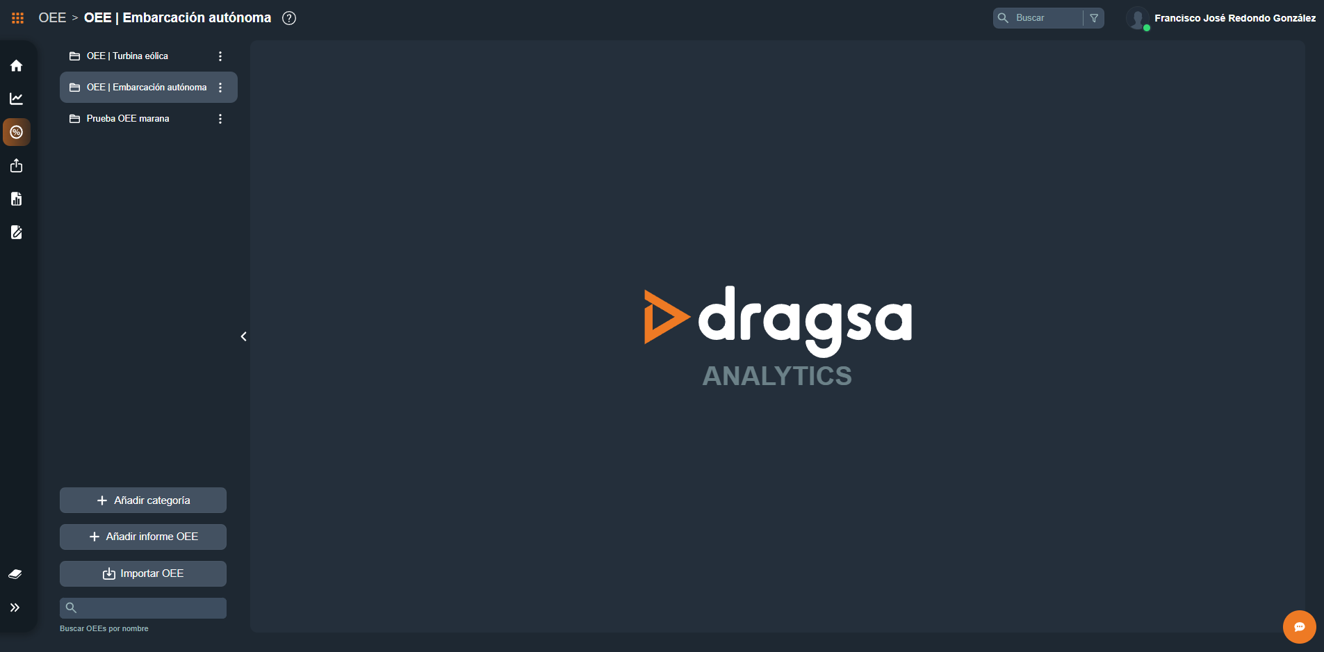 Ventana vacia modulo OEE de interfaz gráfica en Dragsa