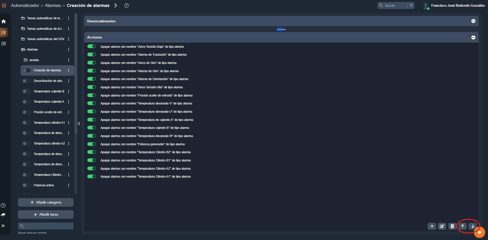 Ordenar acción en la interfaz gráfica de Dragsa
