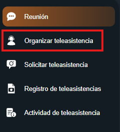Apartado organizar teleasistencia en la interfaz gráfica de Dragsa