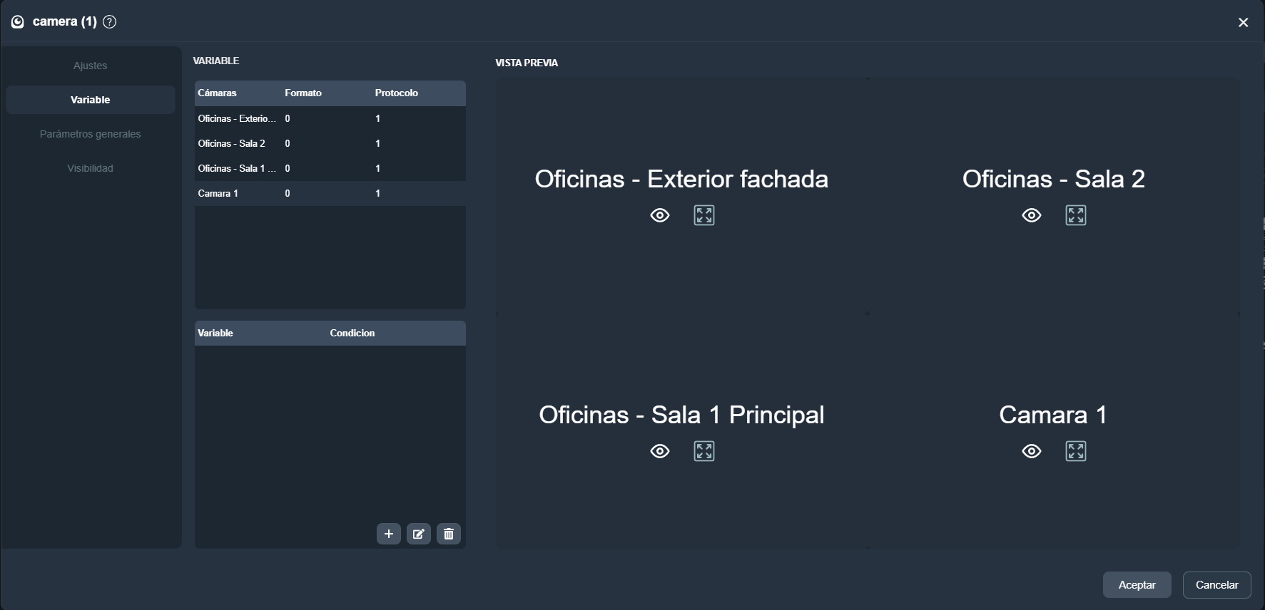 Vista previa cámara en paneles de la interfaz gráfica de Dragsa