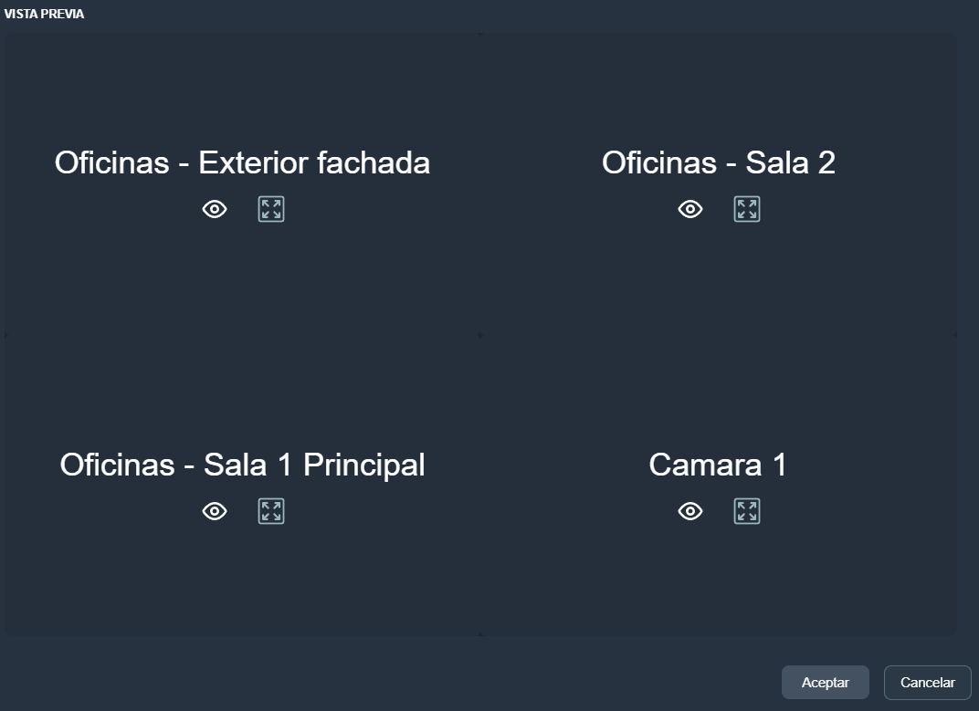 Vista previa cámara en paneles de la interfaz gráfica de Dragsa