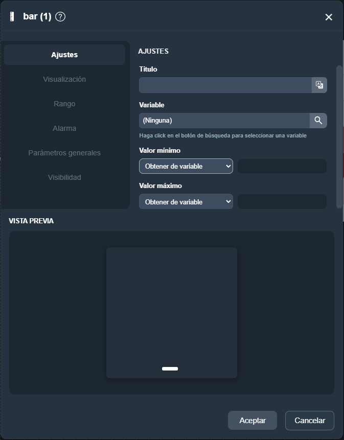 Parámetros indicador barra en paneles de la interfaz gráfica de Dragsa