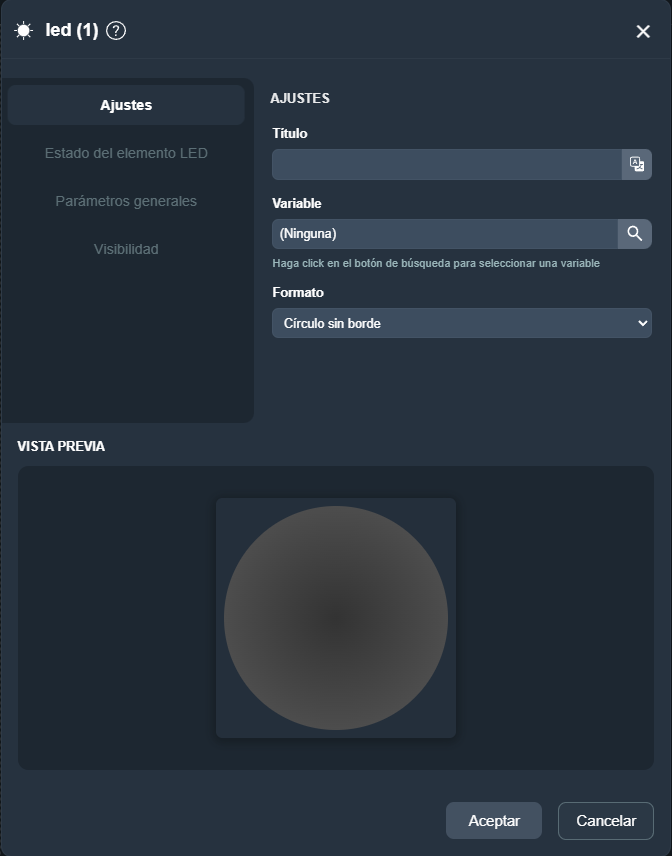 Parámetros indicador LED en paneles de la interfaz gráfica de Dragsa