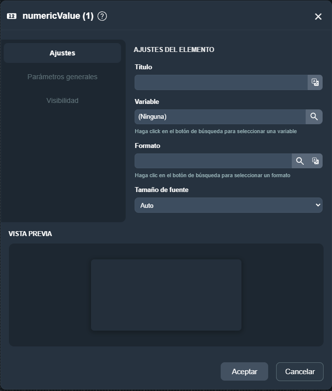 Parámetros indicador numérico en paneles de la interfaz gráfica de Dragsa