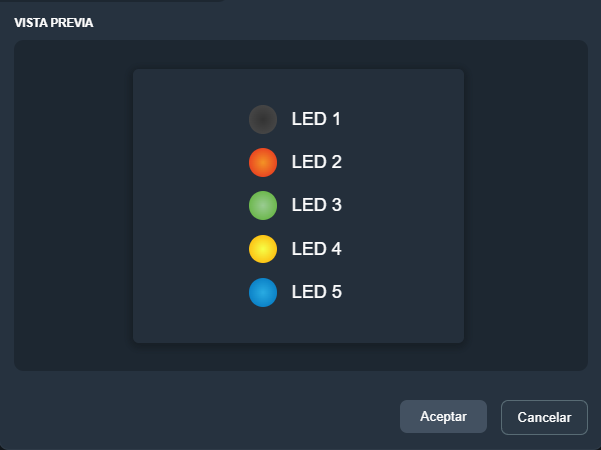 Vista previa  lista de LED en paneles de la interfaz gráfica de Dragsa