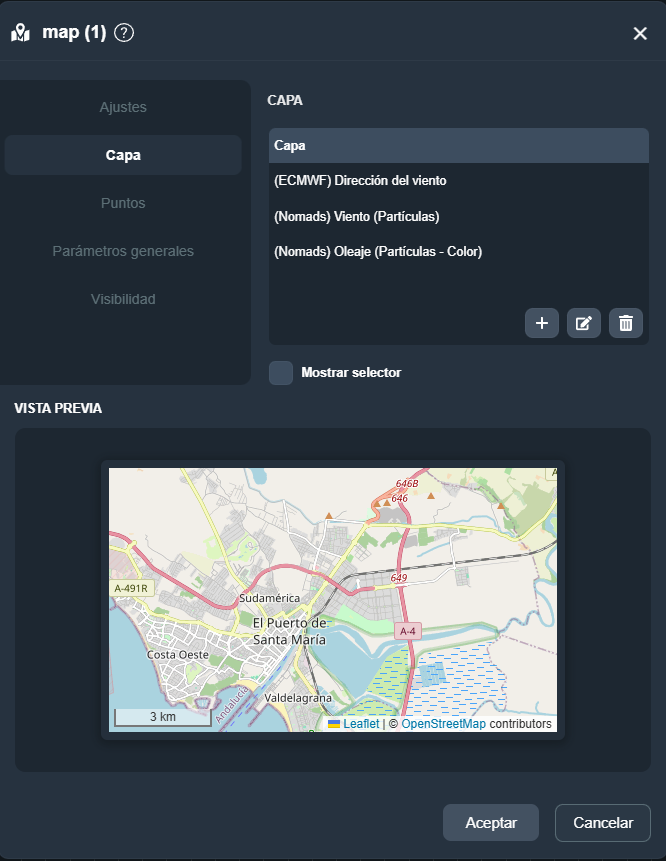 Parámetros mapa en paneles de la interfaz gráfica de Dragsa