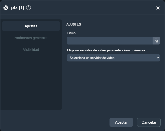 Parámetros del elemento control PTZ en paneles de la interfaz gráfica de Dragsa