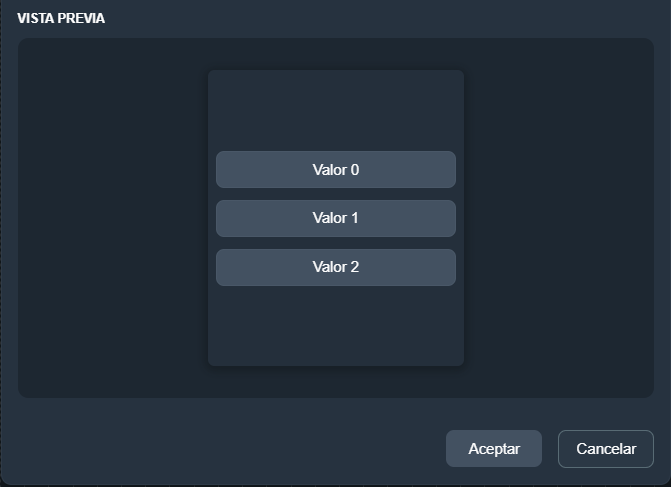 Vista previa del elemento selector de estados en paneles de la interfaz gráfica de Dragsa