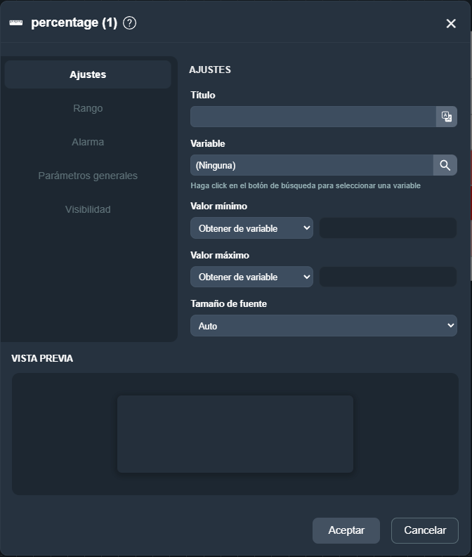 Parámetros indicador porcentual en paneles de la interfaz gráfica de Dragsa