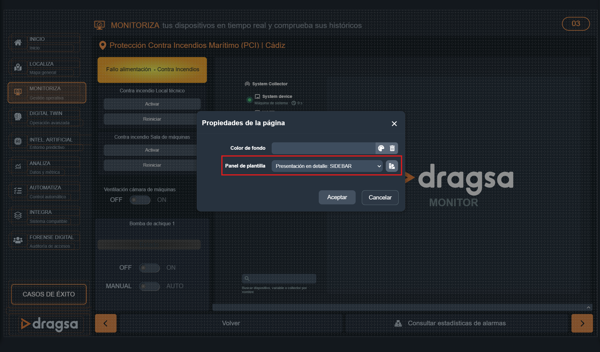 Configuración de la rejilla del modo diseño de paneles en Dragsa