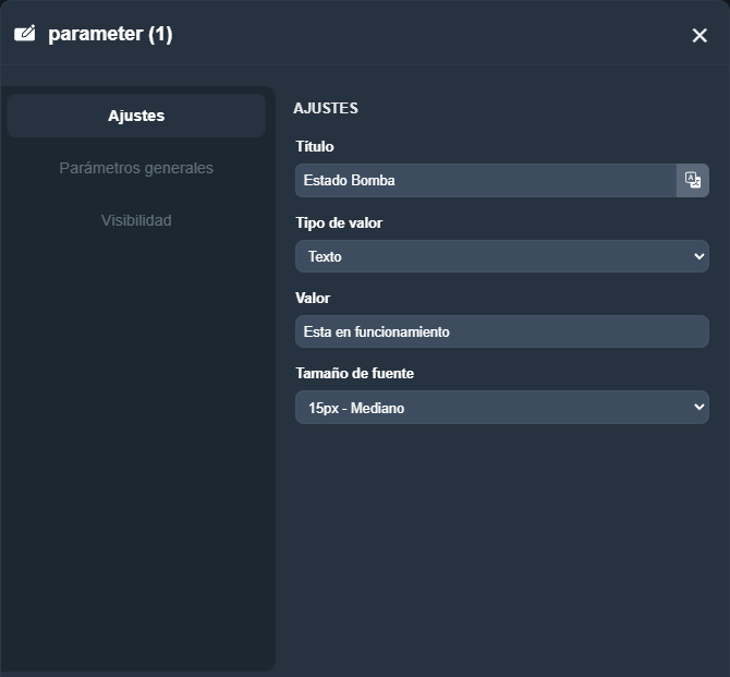Vista de la pestaña Ajustes del elemento parámetro en el módulo paneles de Dragsa