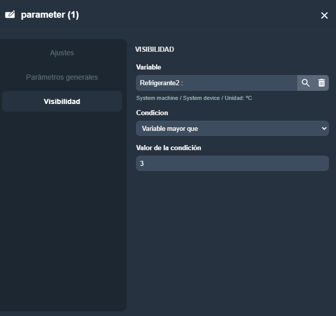 Vista de la pestaña Visibilidad del elemento parámetro en el módulo paneles de Dragsa