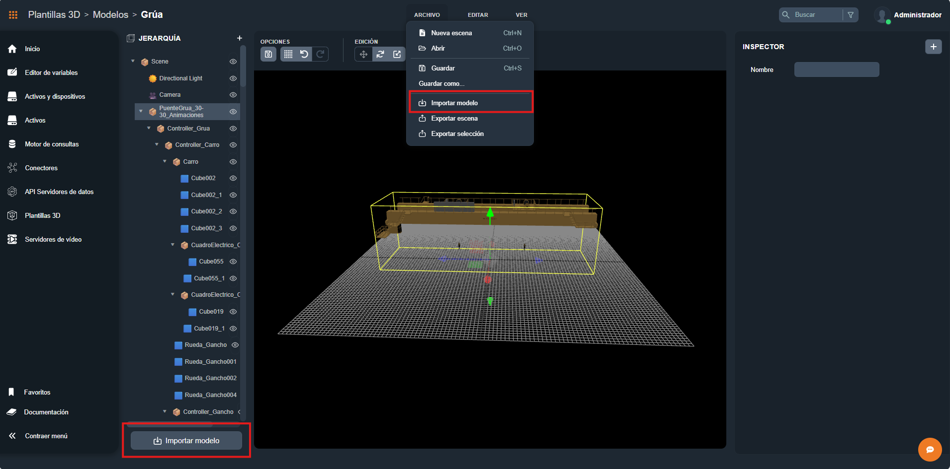 Botón Importar modelo dentro del editor 3D