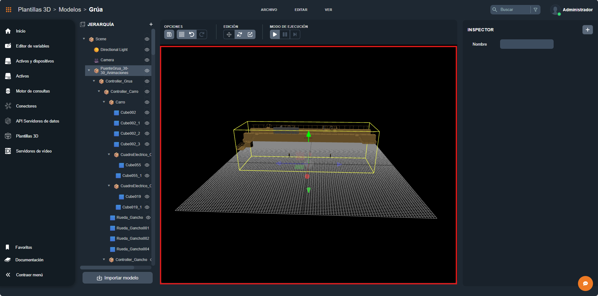 Visor 3D con rejilla en el editor 3D