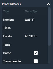Propiedades de elementos modo diseño de plantillas en la interfaz gráfica de Dragsa