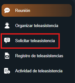 Apartado solicitar teleasistencia en la interfaz gráfica de Dragsa