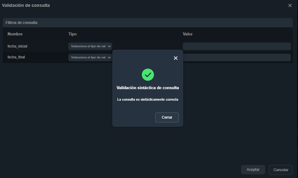 Menú tabla de datos servidor en la interfaz gráfica de Dragsa