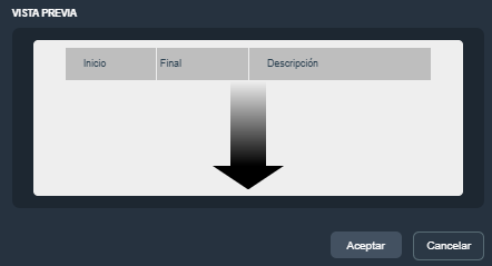 Vista previa del elemento de tabla de alarmas en modo diseño de plantillas en la interfaz gráfica de Dragsa